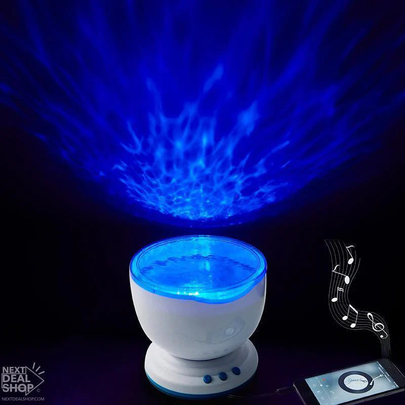 Abajur Projetor de Ondas: Som Bluetooth e Luz Noturna
