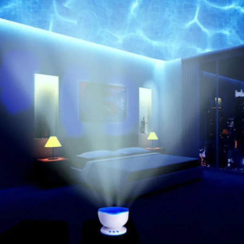 Abajur Projetor de Ondas: Som Bluetooth e Luz Noturna